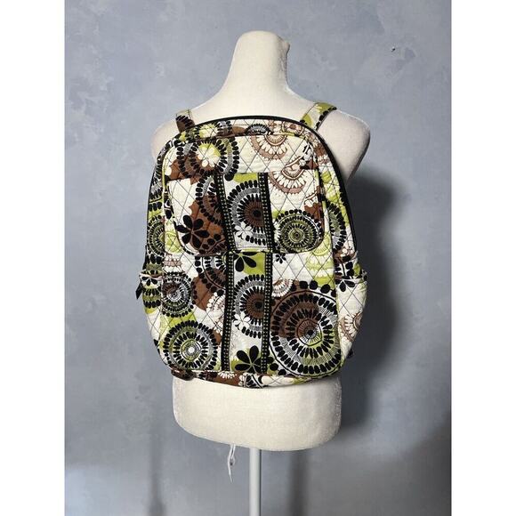 Vera Bradley Quilted Backpack Floral Zipper Pockets Green & Brown - Picture 2 of 13